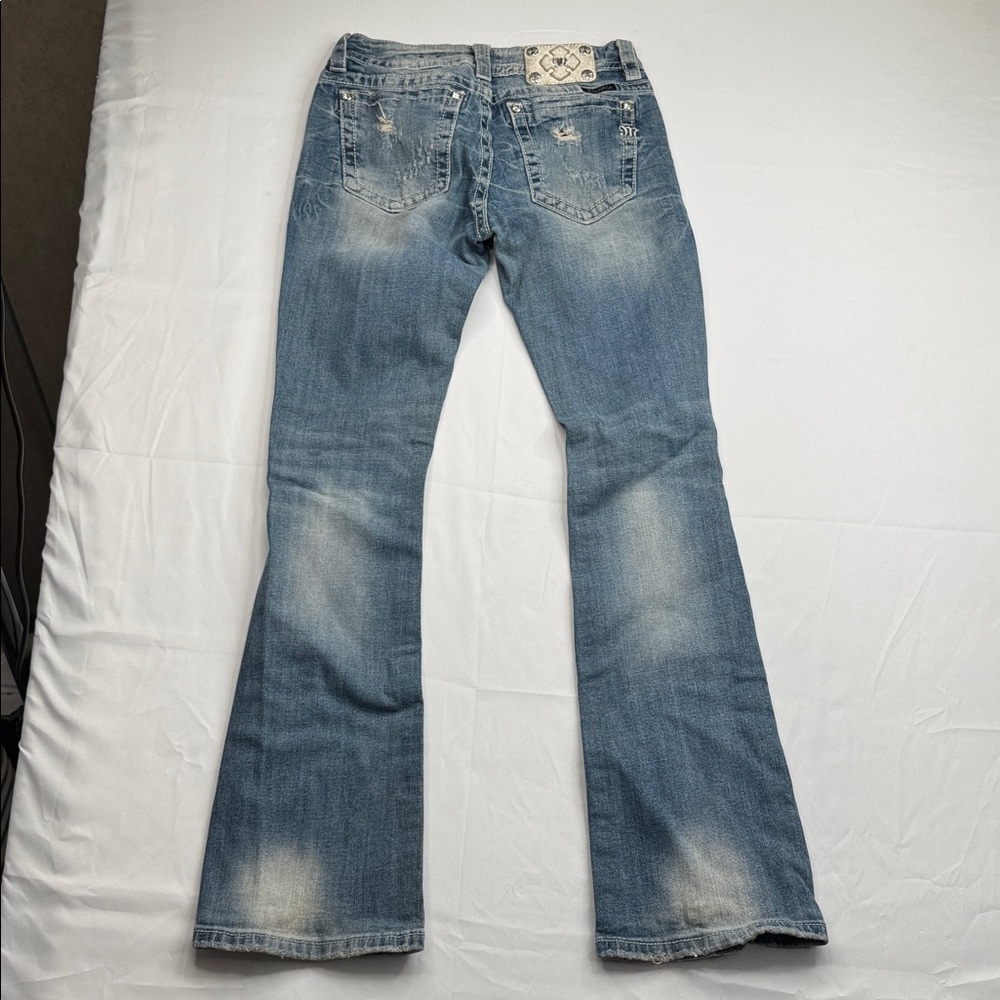 Miss Me size 28 jeans JE8412BL signature bootcut distressed sparkly rhinestones - Picture 5 of 10